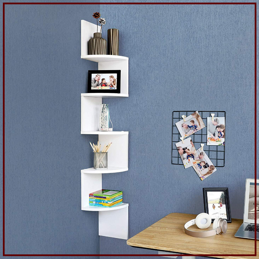 lắp đặt kệ gỗ vị trí góc phòng làm việc